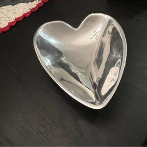 Vintage Nambé Heart Shaped Sweetheart Matte Silver Alloy Bowl